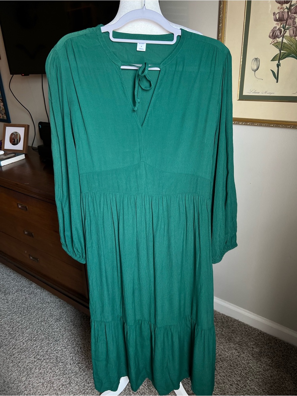 Old Navy Emerald Green Long-Sleeve Tiered Dress